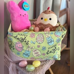 Easter Bunny Basket Gift Set Plush Bunnies Eggs Spring Decor NWT